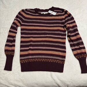 NWT LOFT Striped Sweater in Burgundy and Metallic